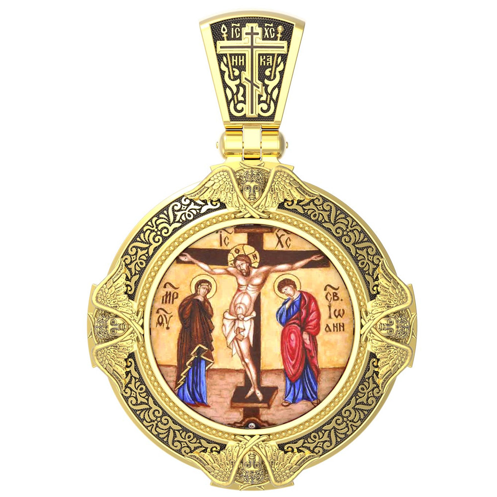 Образок из лимонного золота c эмаль , иконописью и темперой