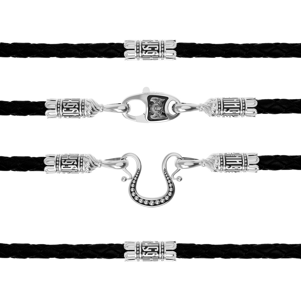 Шнурок кожаный из белого золота c кожаным шнурком