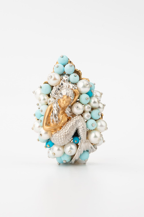 Подвеска из золота c жемчугом и бирюзой