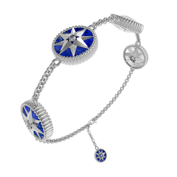 Браслет из белого золота c фианитом, лазуритом и перламутром