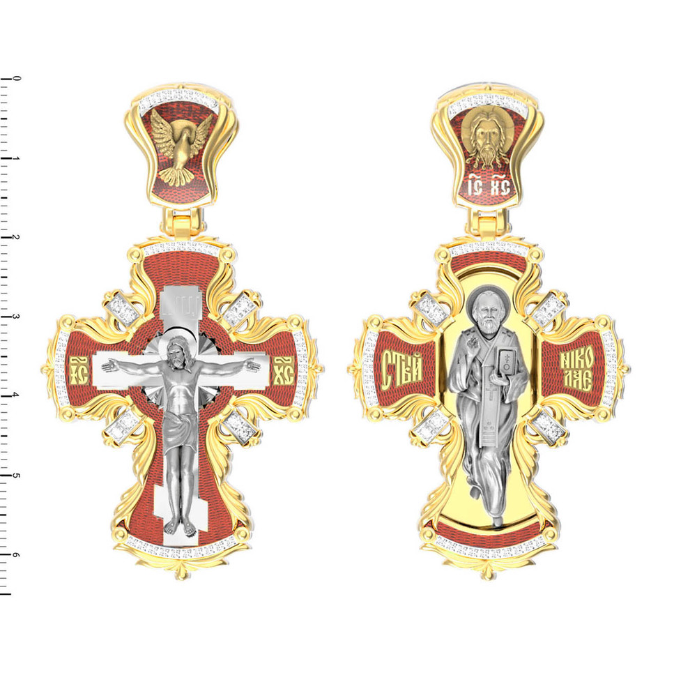 Крест из лимонного золота c эмалью и бриллиантами
