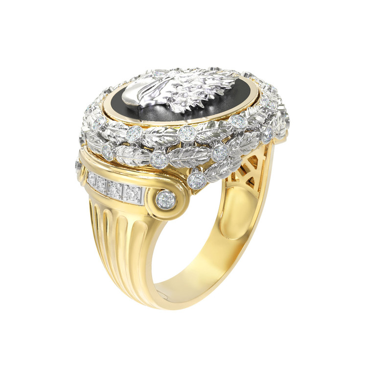 Кольцо из лимонного золота c бриллиантами и ониксом
