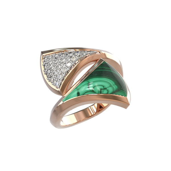 Кольцо из золота c бриллиантами и малахитом