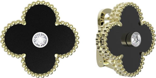 Серьги из лимонного золота c бриллиантами и ониксом