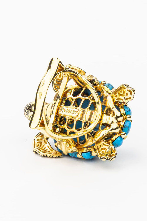 Кольцо из лимонного золота c эмаль и бирюзой