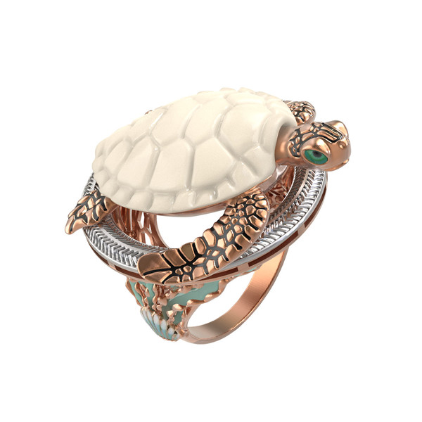 Кольцо из золота c эмаль и бивнем мамонта