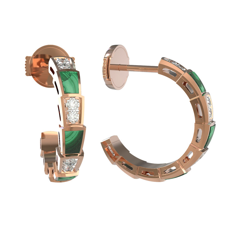 Серьги из золота c бриллиантами и малахитом