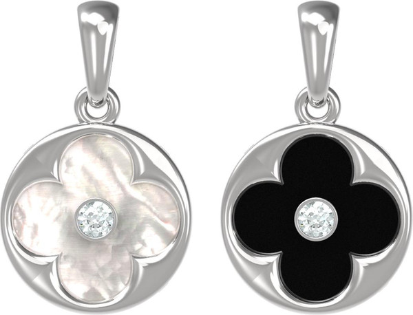 Подвеска из белого золота c бриллиантами, ониксом и перламутром