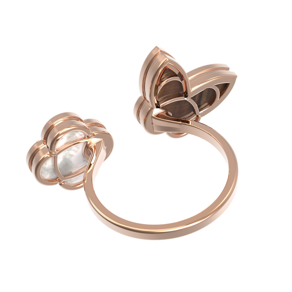 Кольцо из золота c тигровым глазом и перламутром