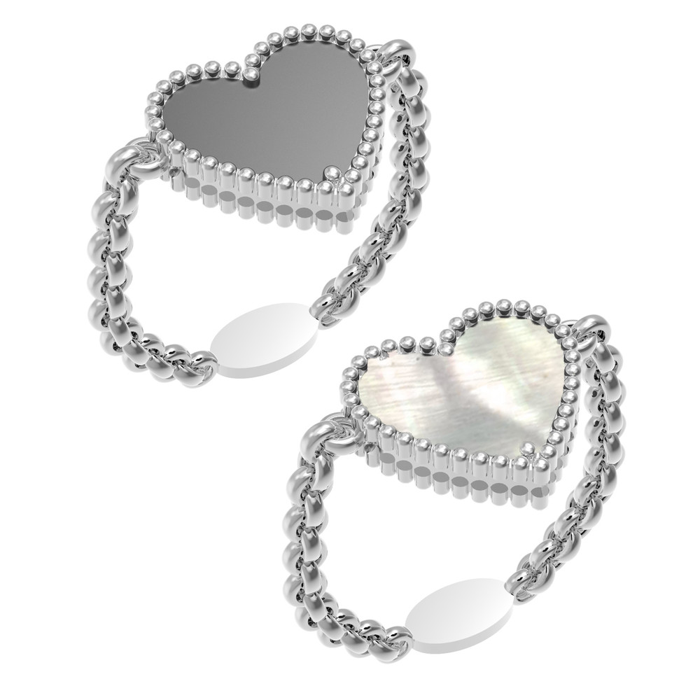 Кольцо из белого золота c ониксом и перламутром