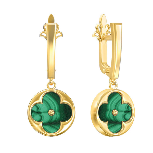 Серьги из лимонного золота c малахитом