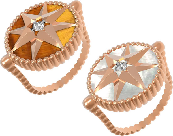 Кольцо из золота c фианитом, тигровым глазом и перламутром