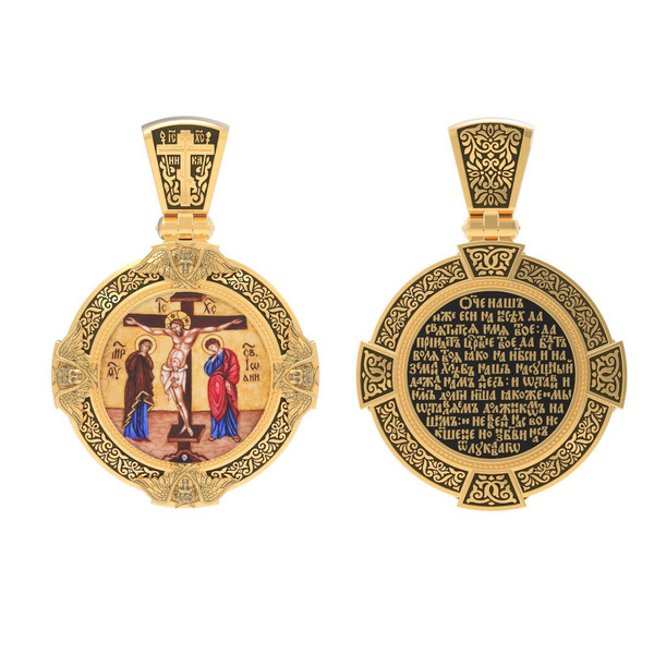 Образок из лимонного золота c эмаль , иконописью и темперой