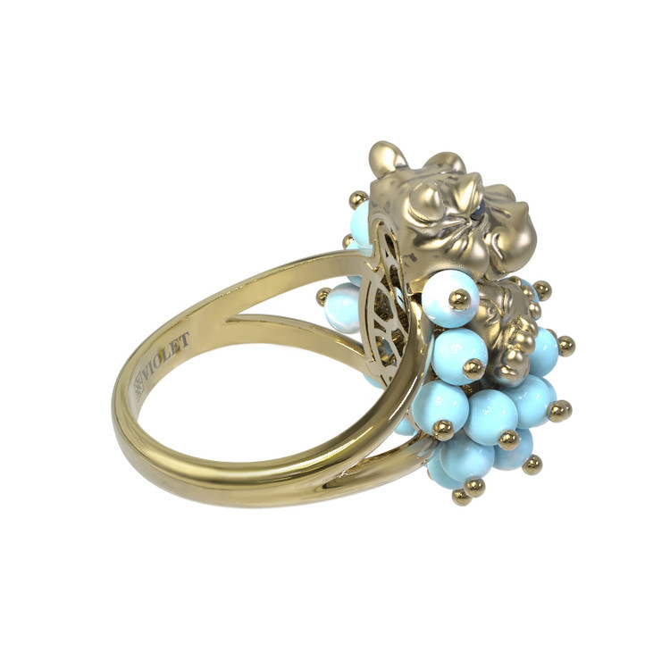 Кольцо из лимонного золота c эмаль и бирюзой