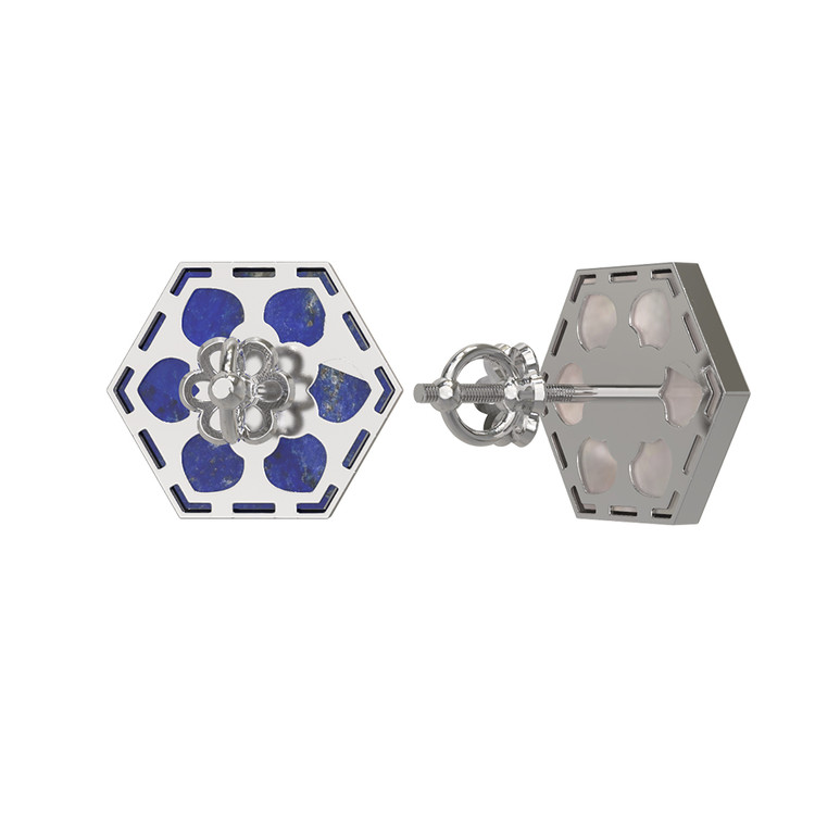 Серьги из белого золота c лазуритом и перламутром