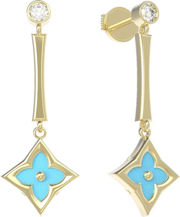 Серьги из лимонного золота c фианитом и бирюзой