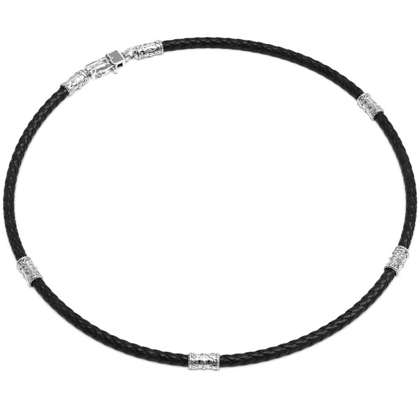 Шнурок кожаный из белого золота c кожаным шнурком