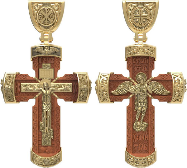 Крест из лимонного золота c деревом груши