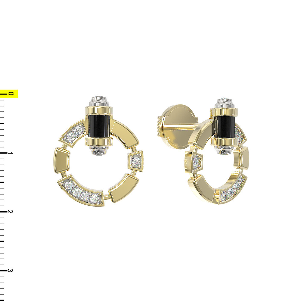 Серьги из лимонного золота c бриллиантами и ониксом