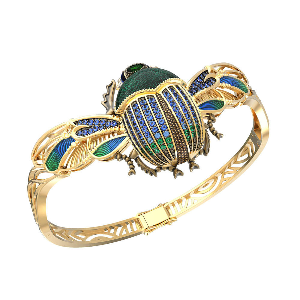 Браслет из лимонного золота c эмаль , фианитом, турмалином и эмалью