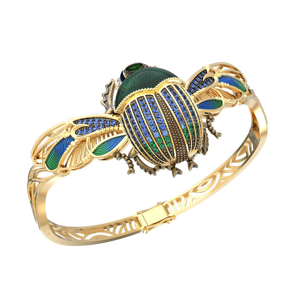 Браслет из лимонного золота c эмаль , фианитом, турмалином и эмалью