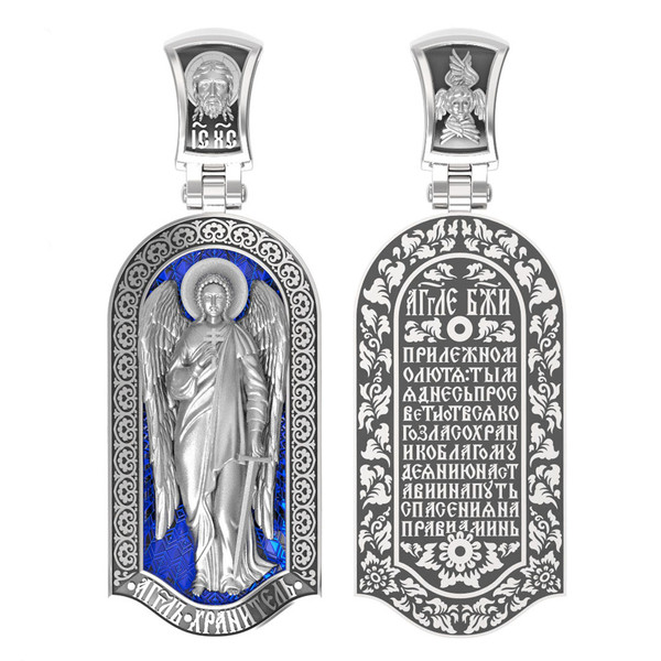 Образок из белого золота c эмаль