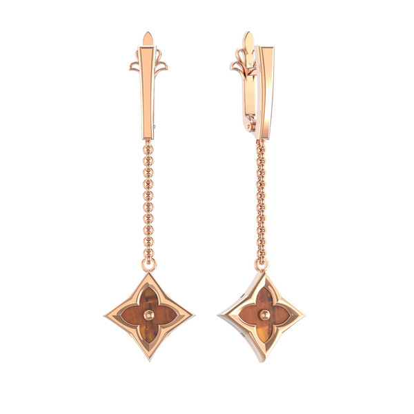 Серьги из золота c тигровым глазом