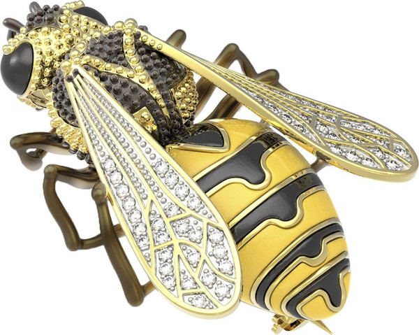 Брошь из лимонного золота c эмаль и фианитом