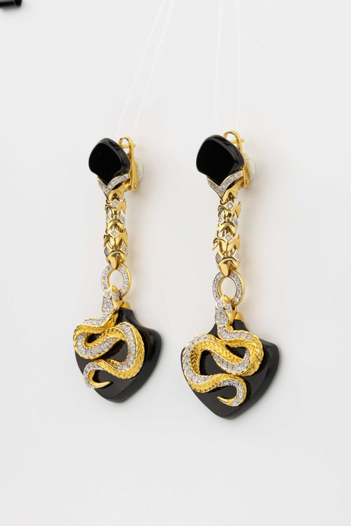 Серьги из лимонного золота c бриллиантами и ониксом