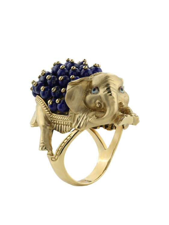 Кольцо из лимонного золота c эмаль и лазуритом