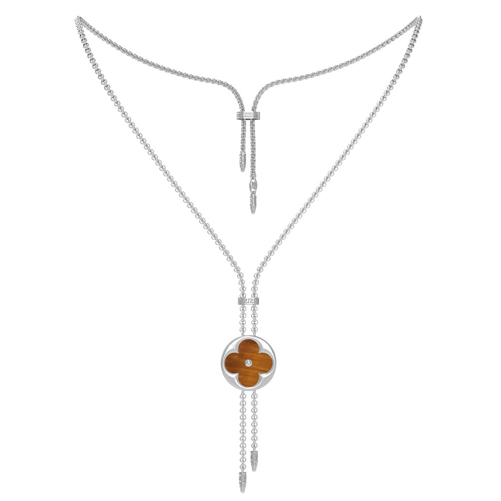 Колье из белого золота c тигровым глазом и перламутром