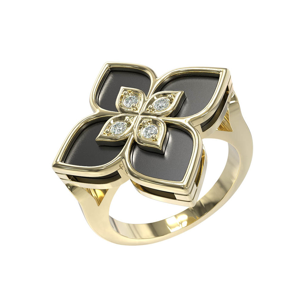 Кольцо из лимонного золота c бриллиантами и ониксом