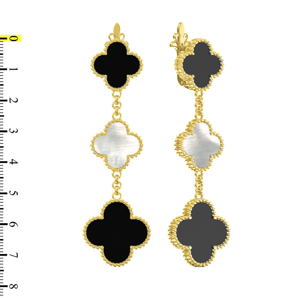 Серьги из лимонного золота c ониксом и перламутром