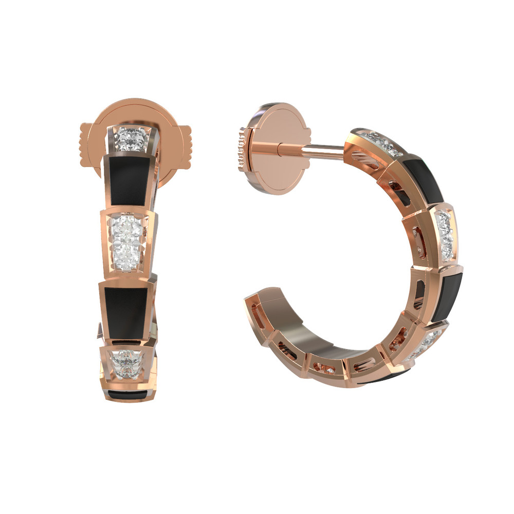 Серьги из золота c бриллиантами и ониксом