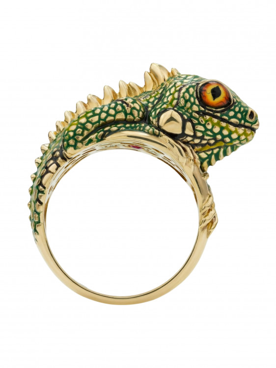 Кольцо из лимонного золота c эмалью и рубином