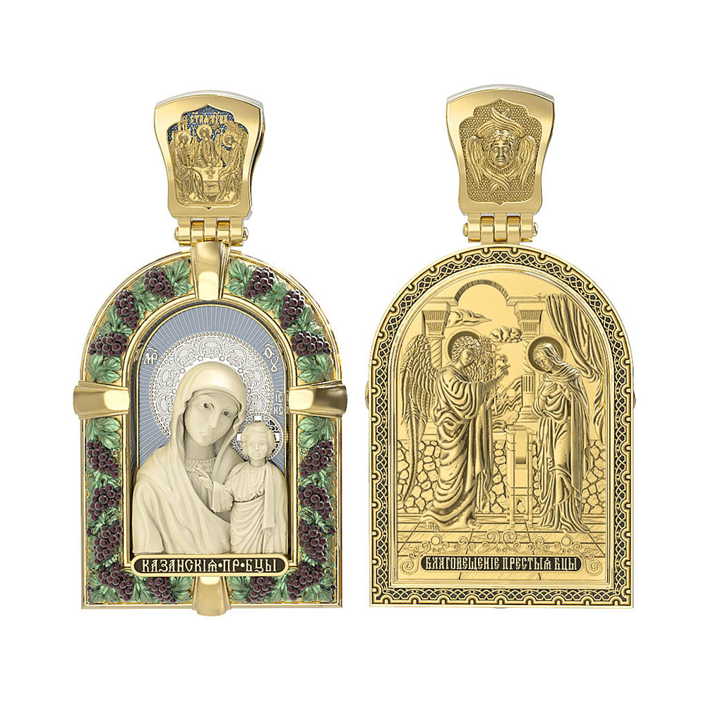 Образок из лимонного золота c эмаль и бивнем мамонта