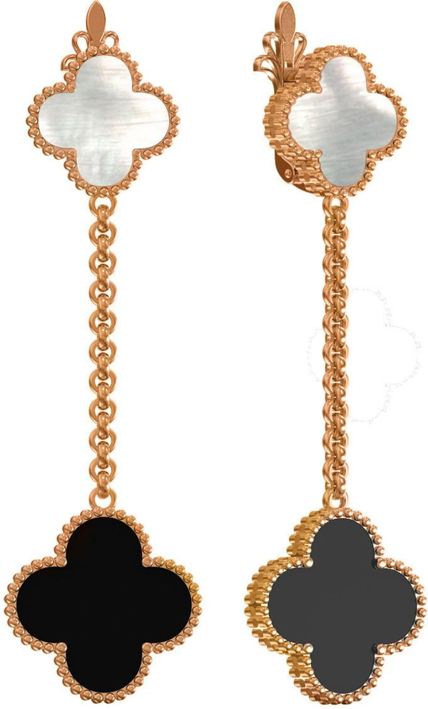 Серьги из золота c ониксом и перламутром