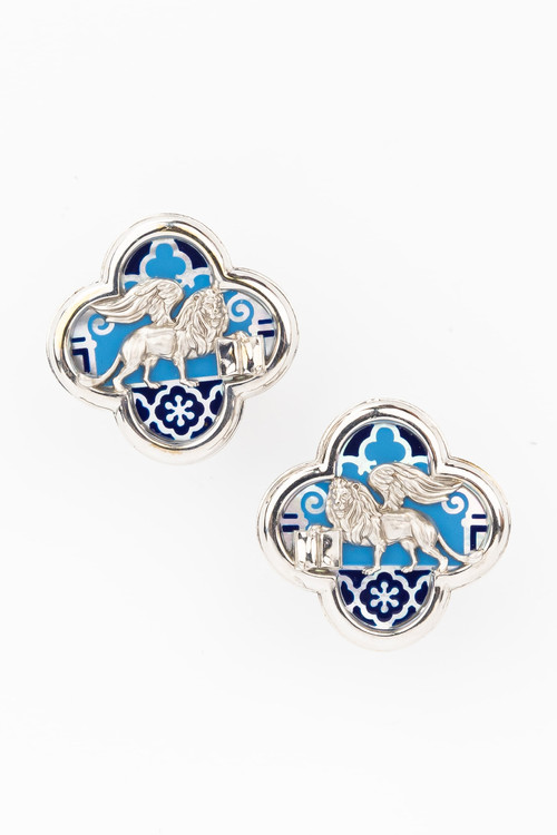 Серьги из белого золота c эмаль и перламутром