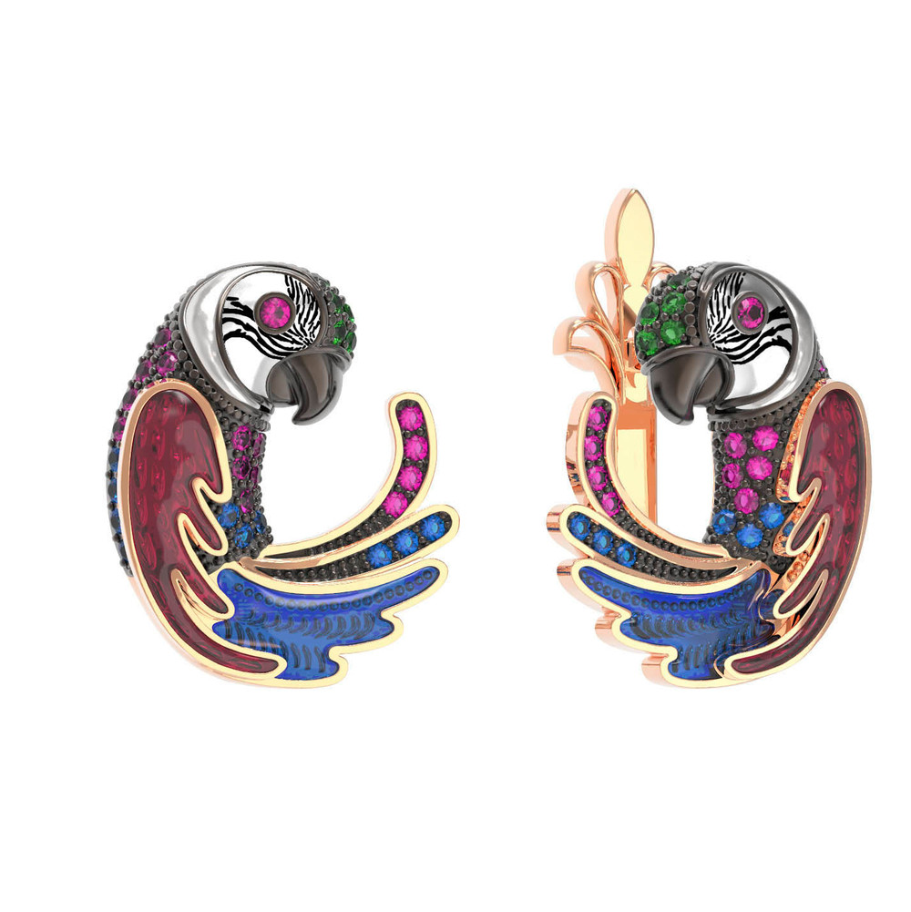 Серьги из золота c эмаль и фианитом