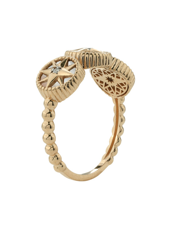 Кольцо из золота c бриллиантами, лазуритом и перламутром