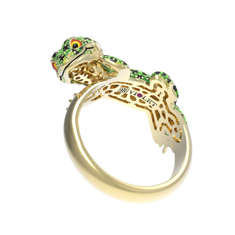 Кольцо из лимонного золота c эмаль и рубином