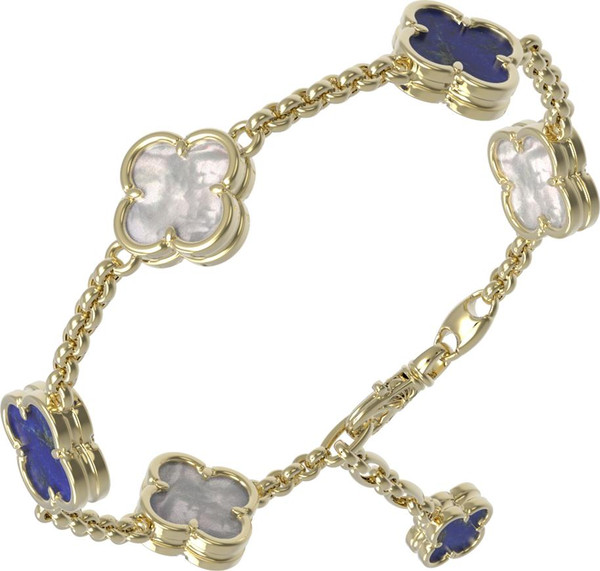 Браслет из лимонного золота c лазуритом и перламутром