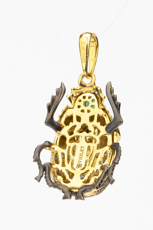 Подвеска из лимонного золота c эмаль , фианитом, турмалином и сапфиром