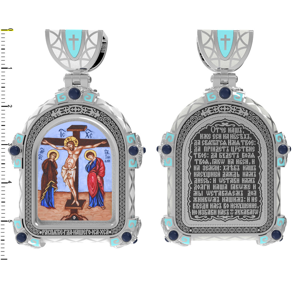 Образок из белого золота c эмаль , иконописью и темперой