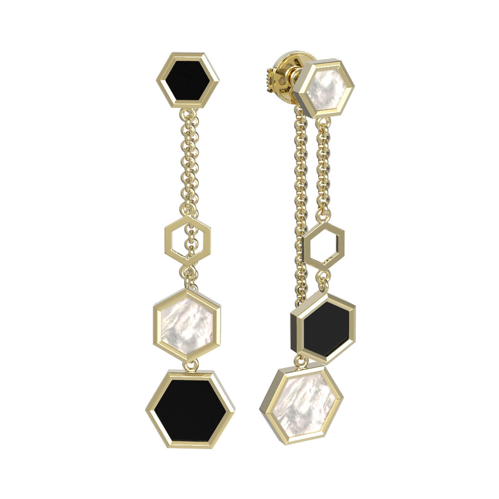 Серьги из лимонного золота c ониксом и перламутром