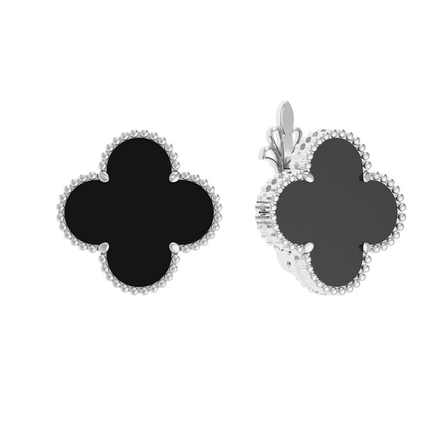 Серьги из белого золота c ониксом