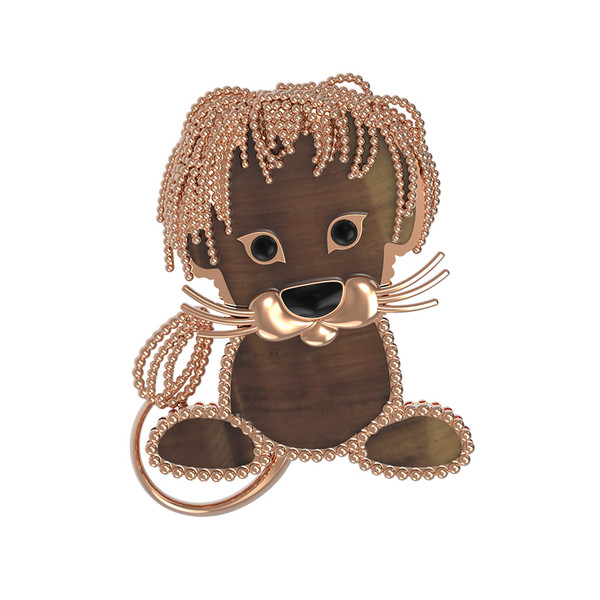 Брошь из золота c эмаль и тигровым глазом