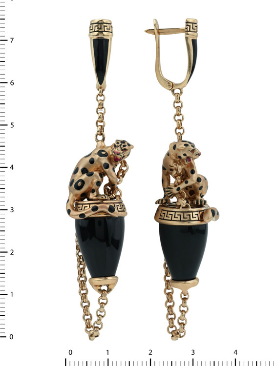 Серьги из золота c эмалью и ониксом