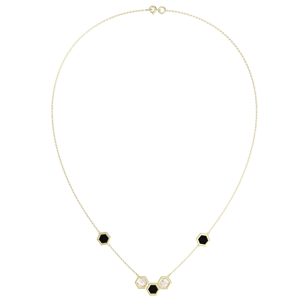 Колье из лимонного золота c ониксом и перламутром