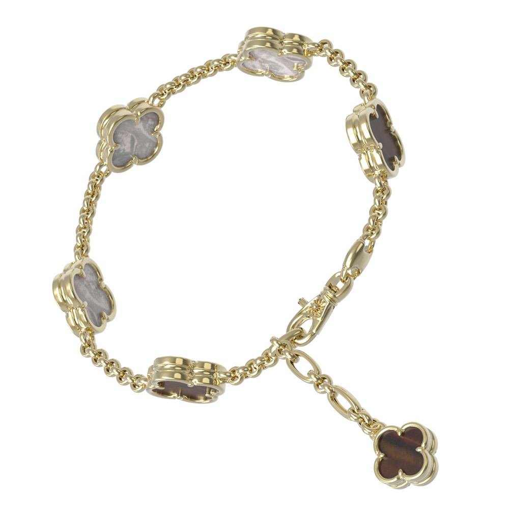 Браслет из лимонного золота c тигровым глазом и перламутром